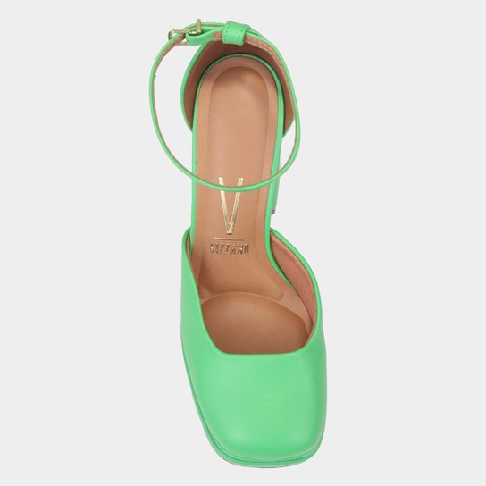Peep Toe Meia Pata Vizzano Bico Quadrado Salto Bloco Alto