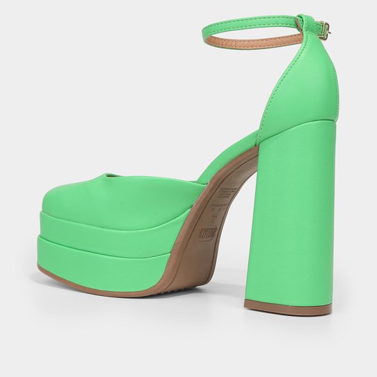 Peep Toe Meia Pata Vizzano Bico Quadrado Salto Bloco Alto