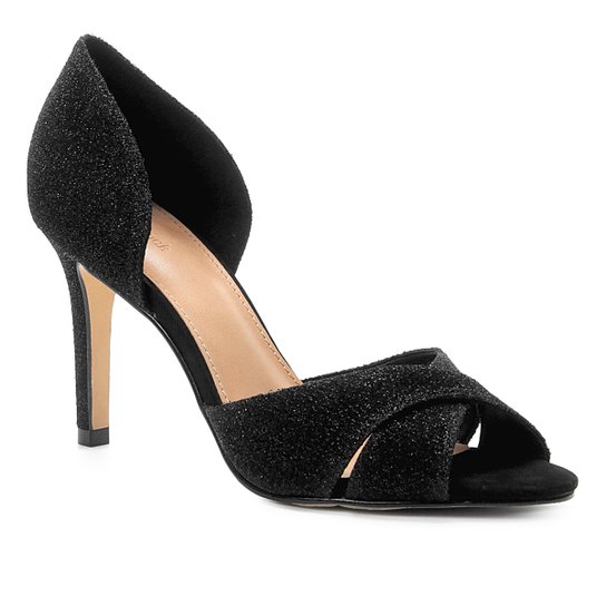 Peep Toe Shoestock Salto Fino Lurex - Preto