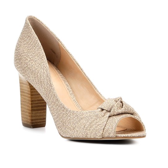 Peep Toe Shoestock Salto Grosso Nó - Nude