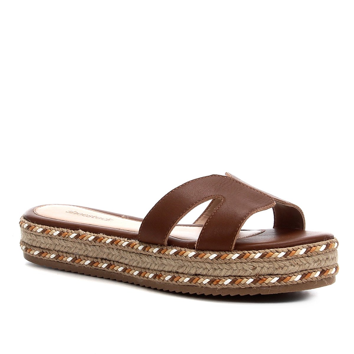 Rasteira Couro Shoestock Corda Colorida - Marrom Claro ...