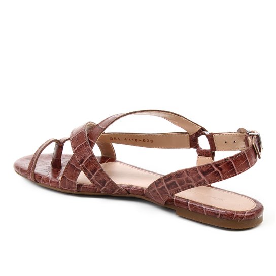 Rasteira Couro Shoestock Croco Tiras Dedo - Café