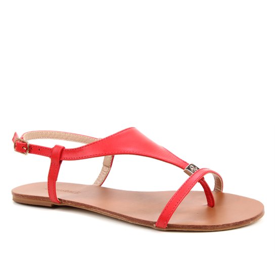 Rasteira Couro Shoestock Detalhe Metal - Vermelho