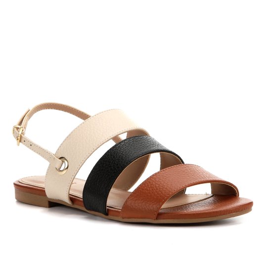 Rasteira Couro Shoestock Ilhós - Caramelo