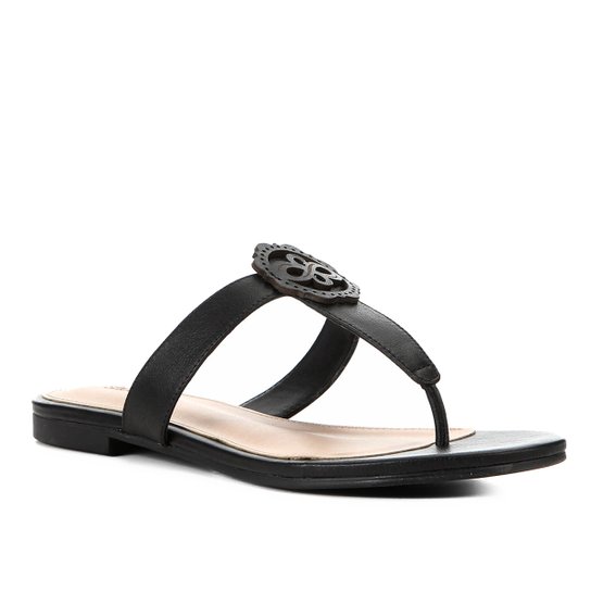 Rasteira Couro Shoestock Laser - Preto