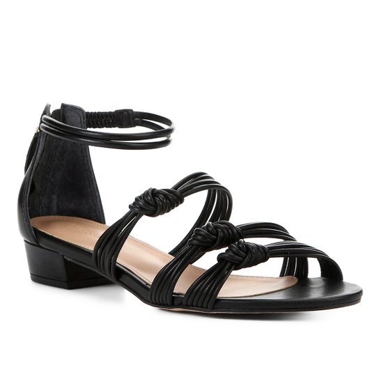 Rasteira Couro Shoestock Nó e Tiras - Preto