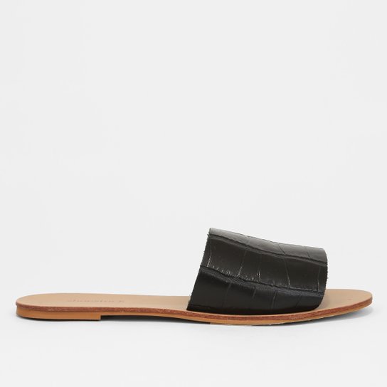 Rasteira Couro Shoestock Slide Croco