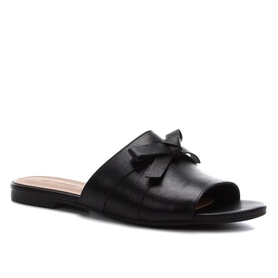 Rasteira Couro Shoestock Slide Laço - Preto