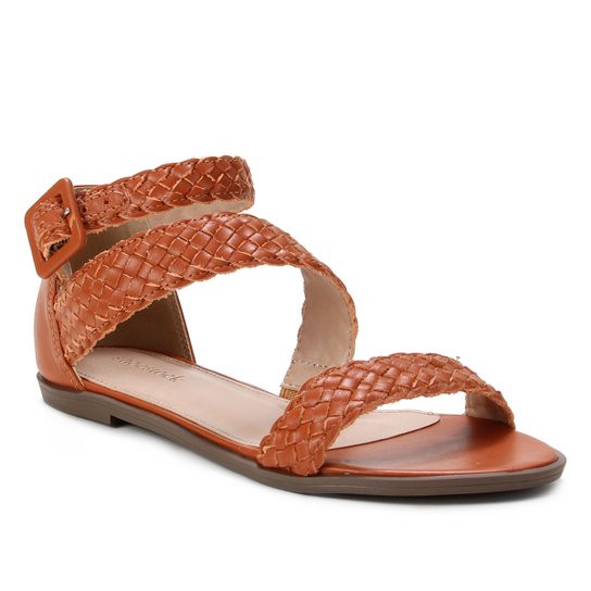 Rasteira Couro Shoestock Tressê - Caramelo