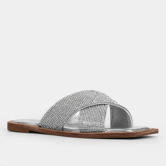 Rasteira Shoestock Brilho Slide Cruzada