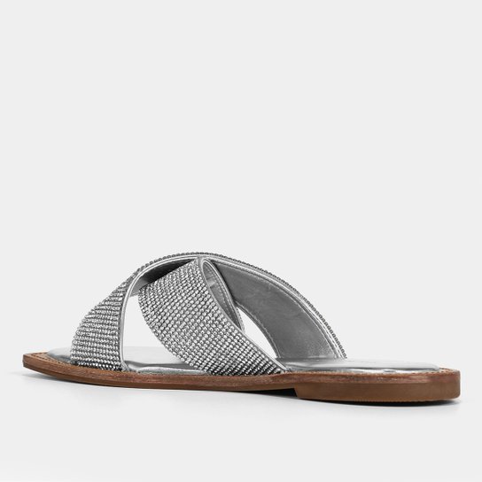 Rasteira Shoestock Brilho Slide Cruzada