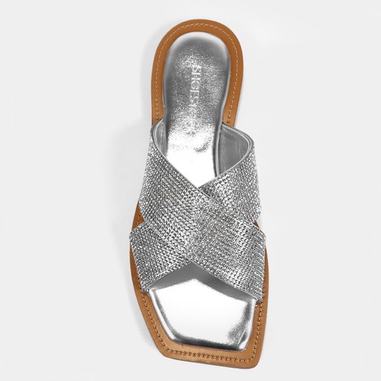 Rasteira Shoestock Brilho Slide Cruzada