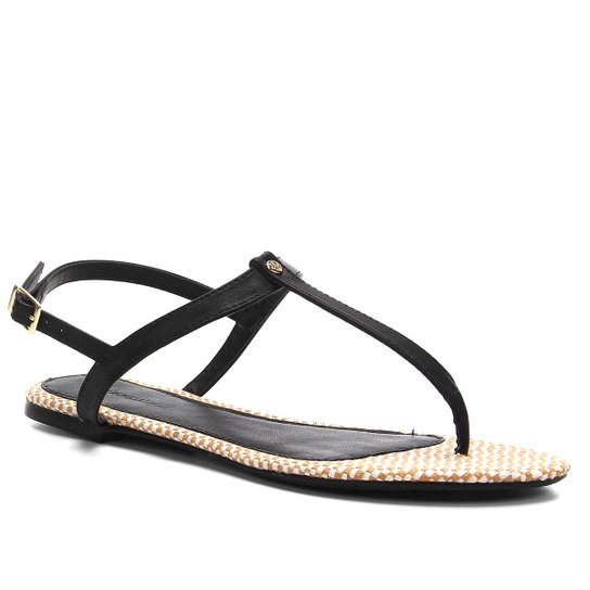 Rasteira Shoestock Flat Ráfia - Preto