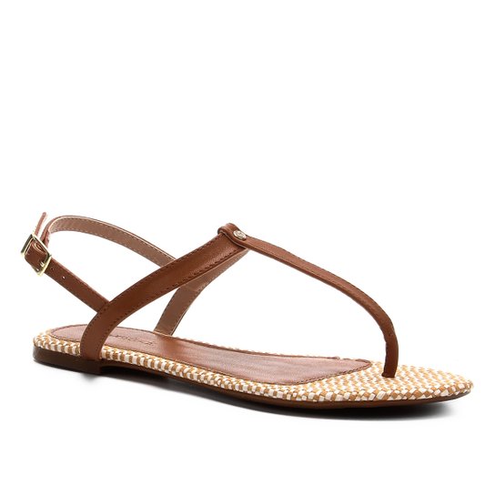Rasteira Shoestock Flat Ráfia - Caramelo