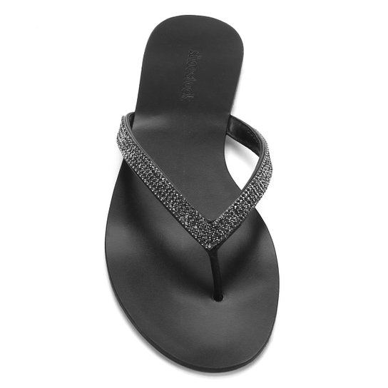Rasteira Shoestock Malha Strass - Preto