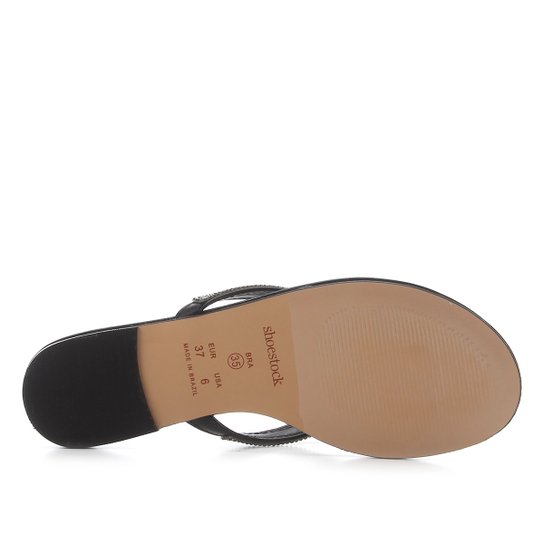 Rasteira Shoestock Malha Strass - Preto