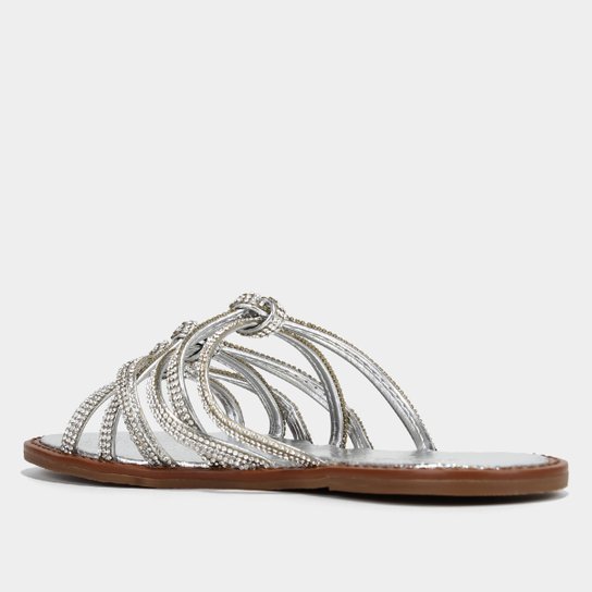 Rasteira Shoestock Metalizada Brilho Tiras