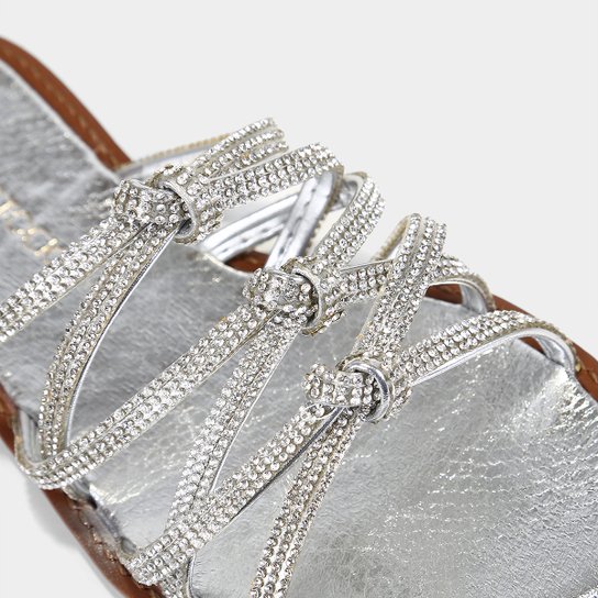 Rasteira Shoestock Metalizada Brilho Tiras