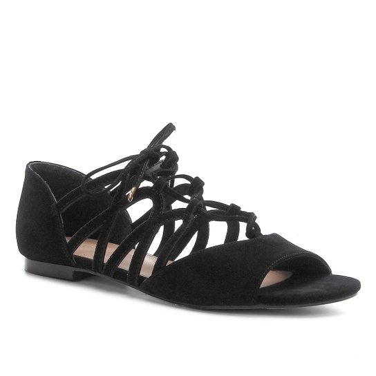 Rasteira Shoestock Nobuck Lace - Preto
