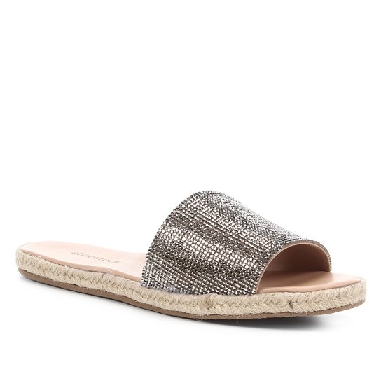 Rasteira Shoestock Slide Strass Corda