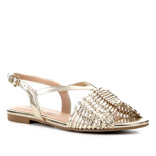 Rasteira Shoestock Tira Macramê - Dourado