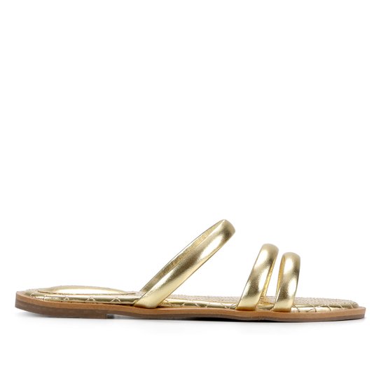 Rasteira Shoestock Tiras Matelassê Metalizada - Dourado