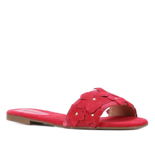 Rasteira Slide Shoestock Camurça Flores