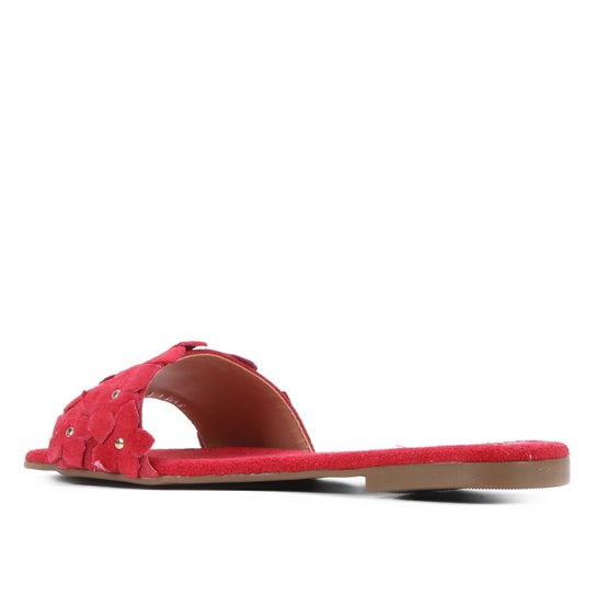 Rasteira Slide Shoestock Camurça Flores