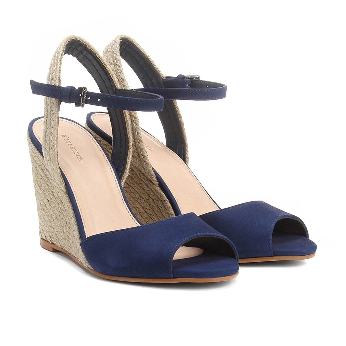 Sandália Anabela Couro Shoestock Corda Feminina - Azul | Shoestock