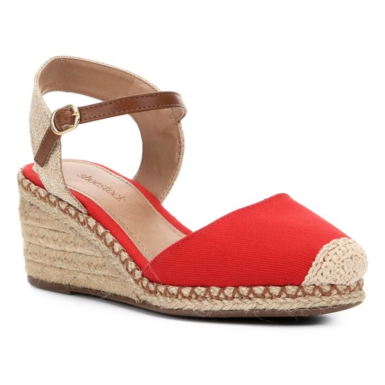 Sandália Anabela Shoestock Lona Feminina - Vermelho