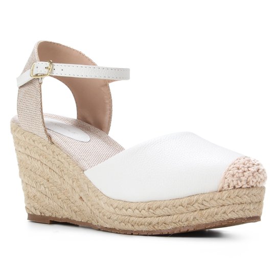 Sandália Couro Shoestock Anabela Corda Feminina - Branco