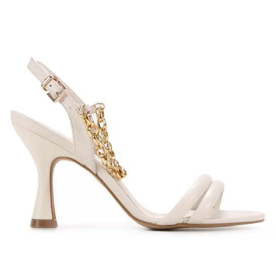 Sandália Couro Shoestock Corrente Salto Fino Feminina - Off White