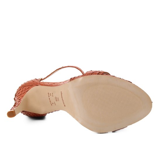 Sandália Couro Shoestock Salto Alto Basic Cobra Feminina - Caramelo