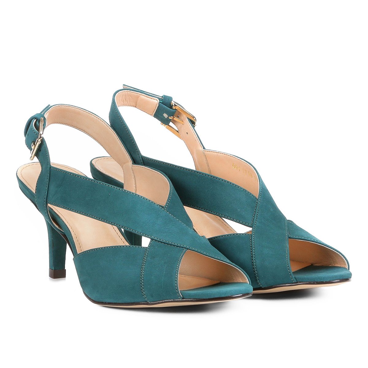 Sandália Couro Shoestock Salto Fino Feminina - Azul Petróleo | Shoestock