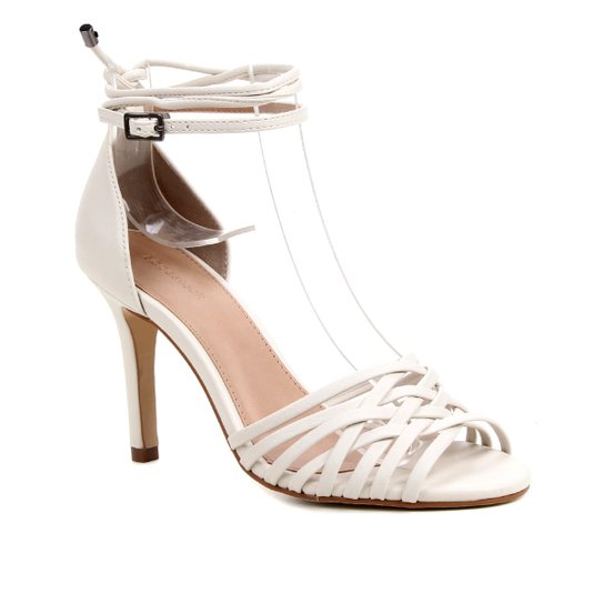 Sandália Couro Shoestock Tiras Cruzadas Salto Alto Feminina - Off White