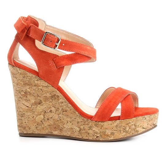 Sandália Plataforma Couro Shoestock Laço Feminina