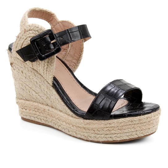 Sandália Plataforma Shoestock Crocodiles Corda Feminina - Preto