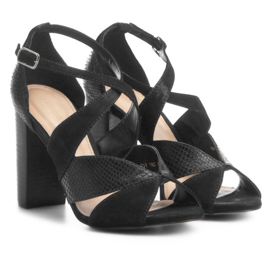 Sandália Salto Grosso Couro Shoestock Ondas Snake