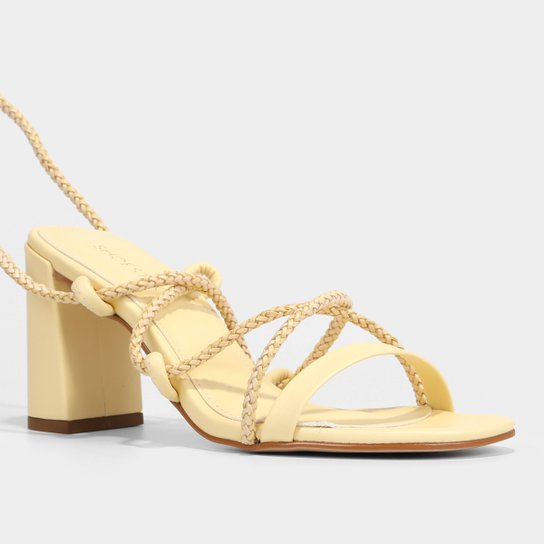 Sandália Shoestock Amarração Chicote Salto Bloco Alto