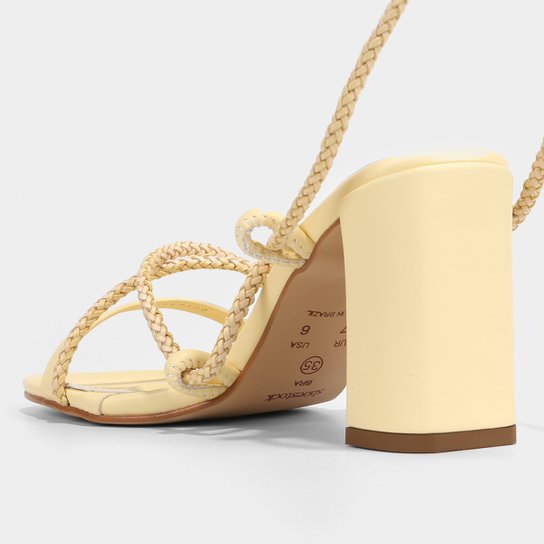 Sandália Shoestock Amarração Chicote Salto Bloco Alto