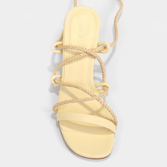 Sandália Shoestock Amarração Chicote Salto Bloco Alto