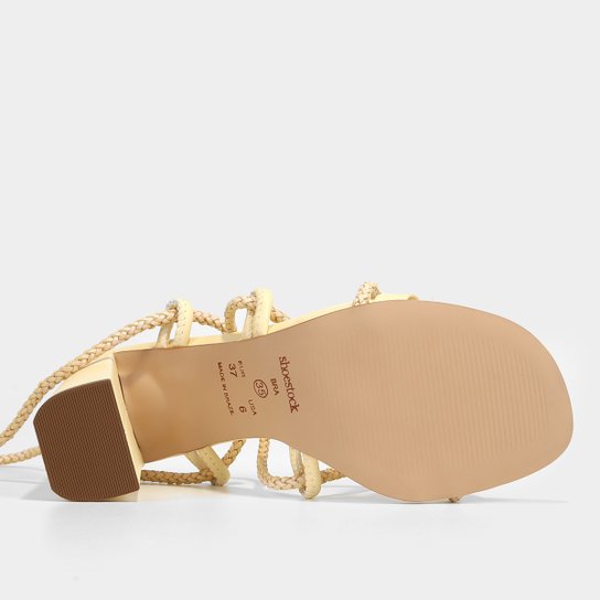 Sandália Shoestock Amarração Chicote Salto Bloco Alto