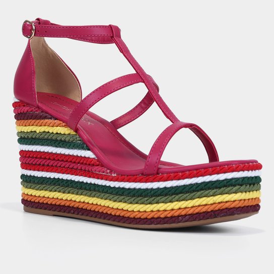 Sandália Shoestock Anabela Alta Cordão Multicolorido