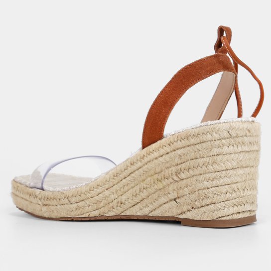 Sandália Shoestock Couro Camurça Vinil Anabela Corda