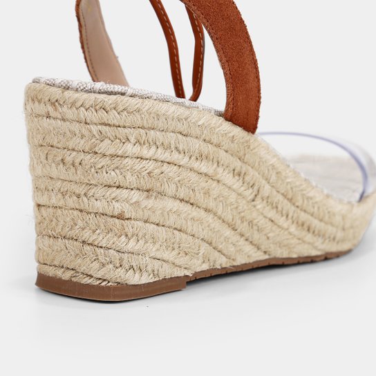 Sandália Shoestock Couro Camurça Vinil Anabela Corda