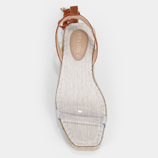 Sandália Shoestock Couro Camurça Vinil Anabela Corda
