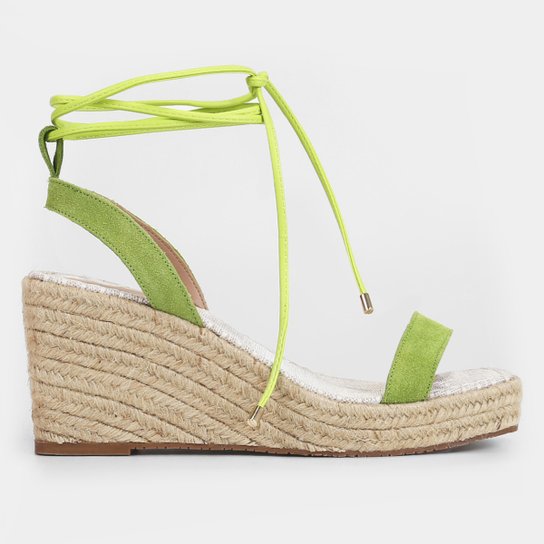 Sandália Shoestock Couro Camurça Vinil Anabela Corda