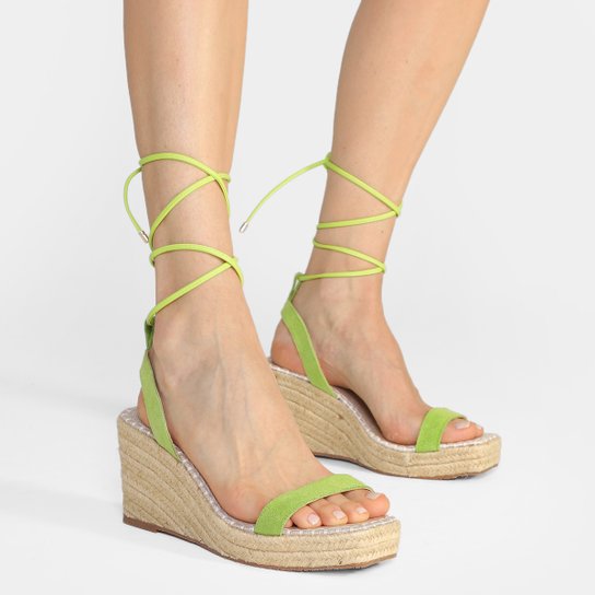 Sandália Shoestock Couro Camurça Vinil Anabela Corda