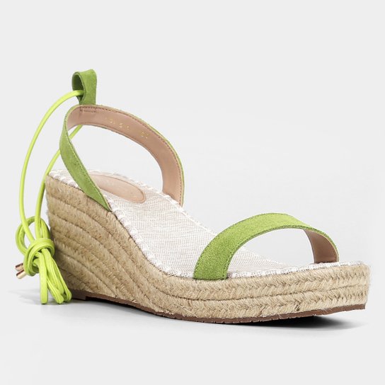 Sandália Shoestock Couro Camurça Vinil Anabela Corda