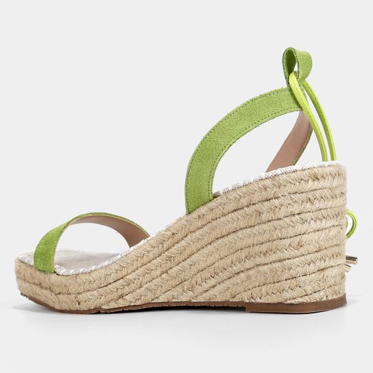 Sandália Shoestock Couro Camurça Vinil Anabela Corda